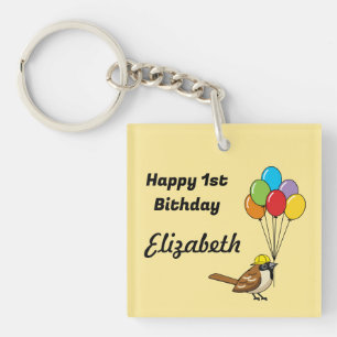 Schattigee Mus met Ballonnen Verjaardag personal Sleutelhanger