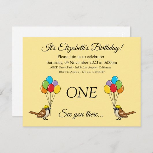 Schattigee Mus met Ballonnen Verjaardag | personal Uitnodiging Briefkaart (Voorkant / Achterkant)