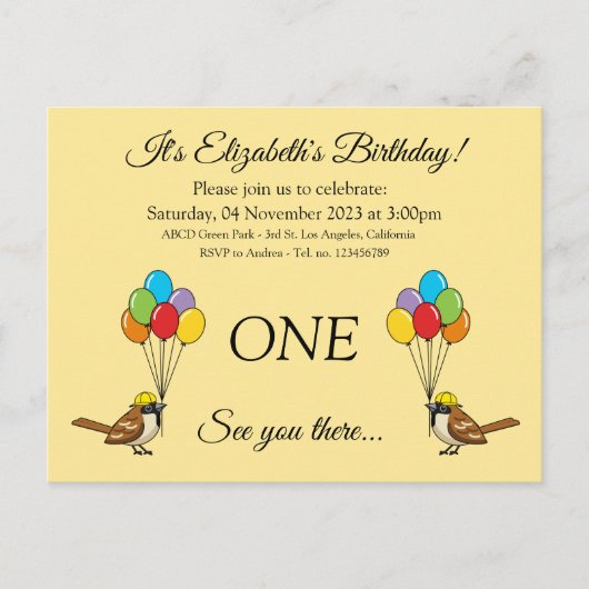 Schattigee Mus met Ballonnen Verjaardag | personal Uitnodiging Briefkaart (Voorkant)