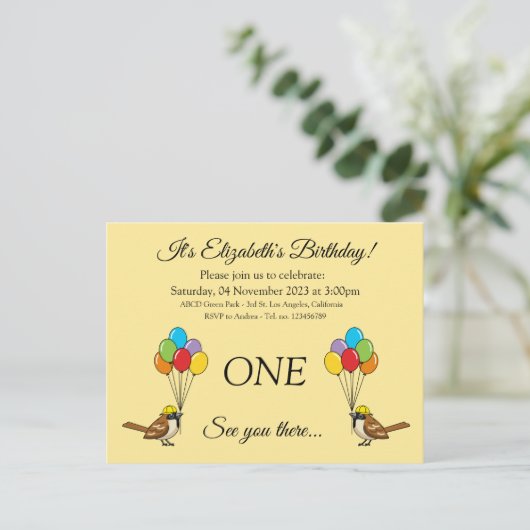 Schattigee Mus met Ballonnen Verjaardag | personal Uitnodiging Briefkaart (Staand voorkant)