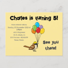 Schattigee Mus met Ballonnen Verjaardag | personal Uitnodiging Briefkaart