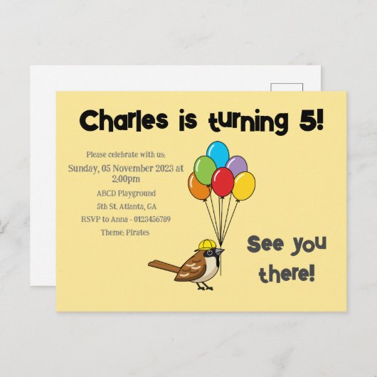 Schattigee Mus met Ballonnen Verjaardag | personal Uitnodiging Briefkaart (Voorkant / Achterkant)