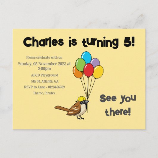 Schattigee Mus met Ballonnen Verjaardag | personal Uitnodiging Briefkaart (Voorkant)