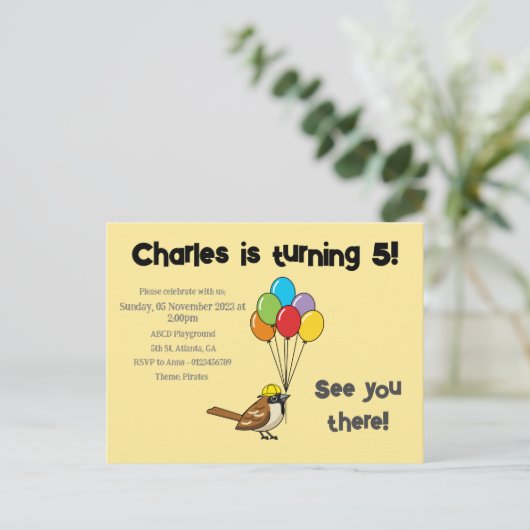 Schattigee Mus met Ballonnen Verjaardag | personal Uitnodiging Briefkaart (Staand voorkant)