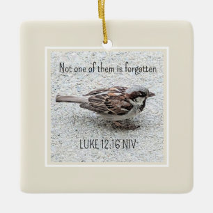 Schattigee mus vogel foto bijbel vers eenvoudige t keramisch ornament