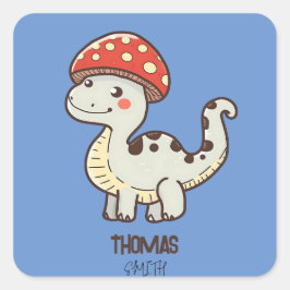 Schattigee Mushroom Dino met Kinder naam Vierkante Sticker
