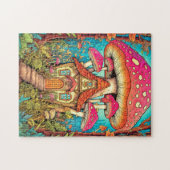 Schattigee Mushroom House Illustratie Legpuzzel (Horizontaal)