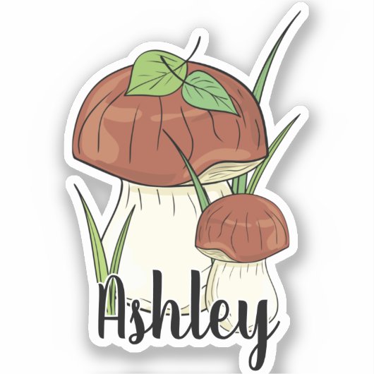 Schattigee Mushroom Monogram Naam Sticker (Voorkant)