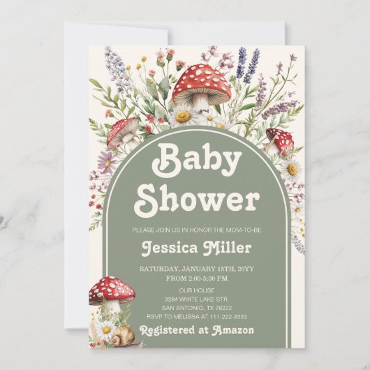 Schattigee Mushroom Waterverf Baby shower Uitnodig Kaart (Voorkant)