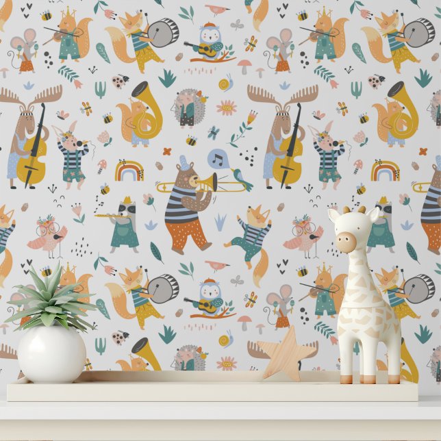 Schattigee musical Woodland Animals Modern Kinder  Behang (Creator heeft geüpload)