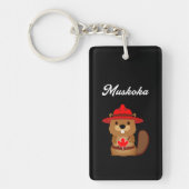 Schattigee Muskoka Canada Bever met Rood Pet Donke Sleutelhanger (Voorkant)