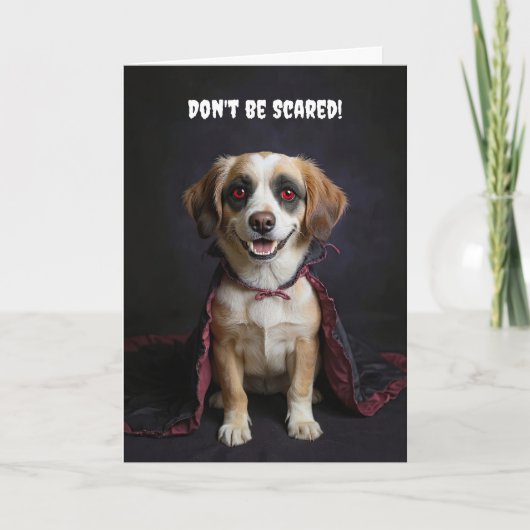 Schattigee Mutt Puppy Dog Vampire Happy Halloween Kaart (Voorkant)