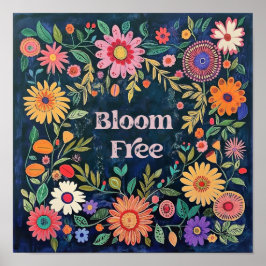 Schattigee muurkunst voor meisjes - Blauwe bloemen Poster