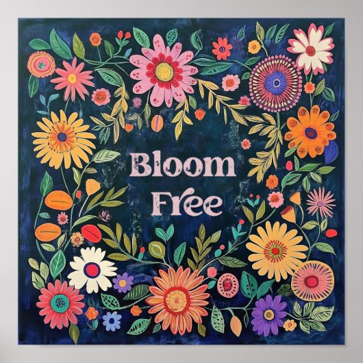 Schattigee muurkunst voor meisjes - Blauwe bloemen Poster (Voorkant)