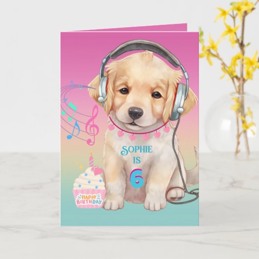 Schattigee Muziek Liefdevolle Golden Retriever Ver Kaart (Gele Bloem)