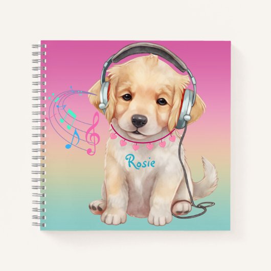 Schattigee muziek liefhebbende Golden Retriever ge Notitieboek (Voorkant)