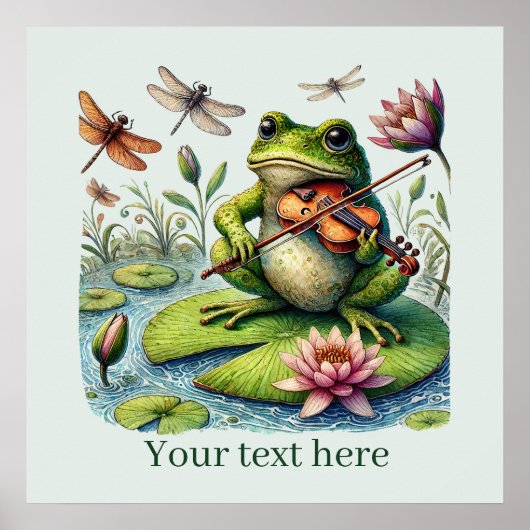 Schattigee muziek spelen kikker aanpasbaar poster (Voorkant)