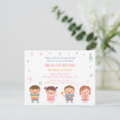 Schattigee muziek thema Kids verjaardagsfeestje ui Kaart (Staand voorkant)