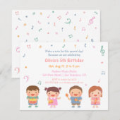 Schattigee muziek thema Kids verjaardagsfeestje ui Kaart (Voorkant / Achterkant)