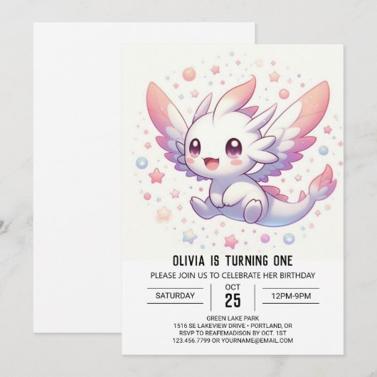 Schattigee Mythische Draak 1e Verjaardag Kaart (Voorkant / Achterkant)