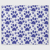 Schattigee naadloze Blue Paw Print Vakantie Cadeaupapier (Vlak)