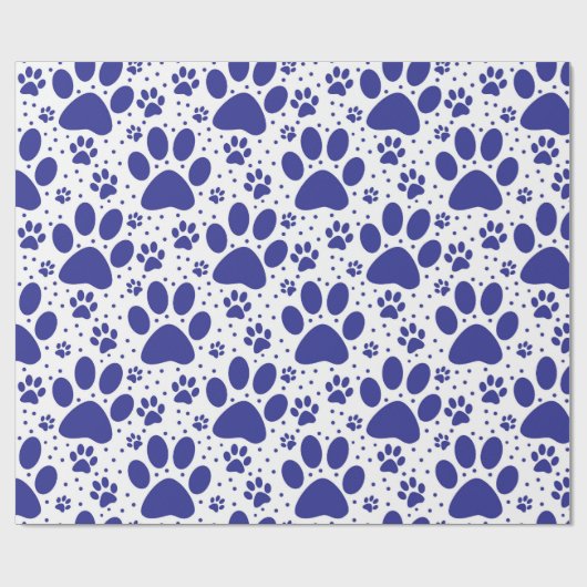 Schattigee naadloze Blue Paw Print Vakantie Cadeaupapier (Vlak)