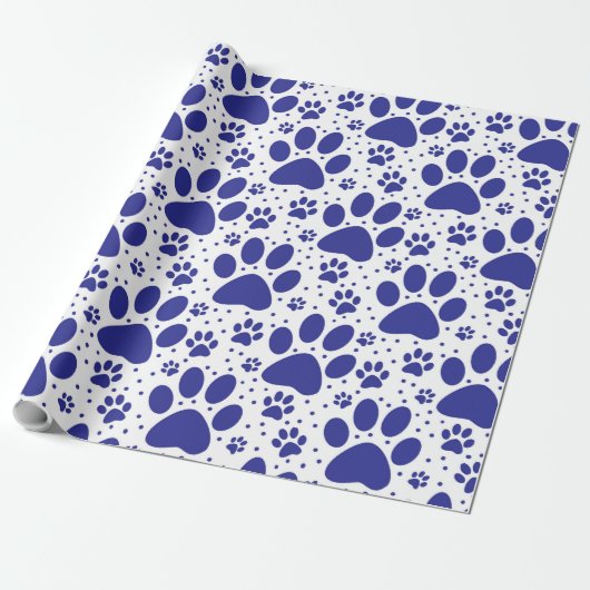 Schattigee naadloze Blue Paw Print Vakantie Cadeaupapier (Uitgerold)