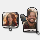 Schattigee naam en gepersonaliseerde foto ovenwant & pannenlap set (Voorkant)