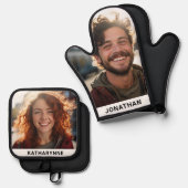 Schattigee naam en gepersonaliseerde foto ovenwant & pannenlap set (Voorkant / Achterkant)