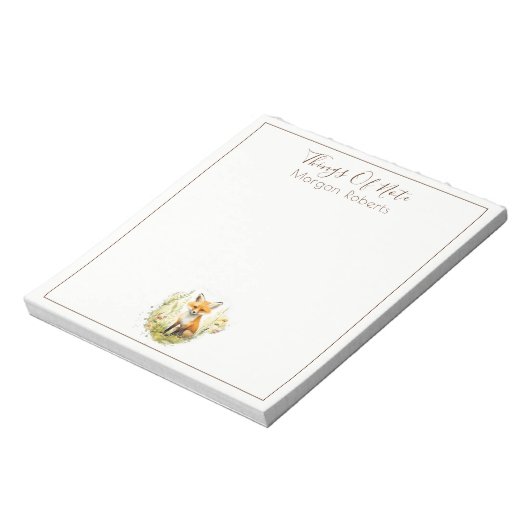 Schattigee naam Gepersonaliseerde Waterverf Fox No Notitieblok (Linkerzijde)