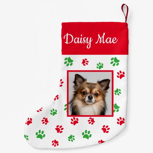 Schattigee Naam Hond Foto Rood en Groene Poot Prin Kleine Kerstsok (Achterkant)