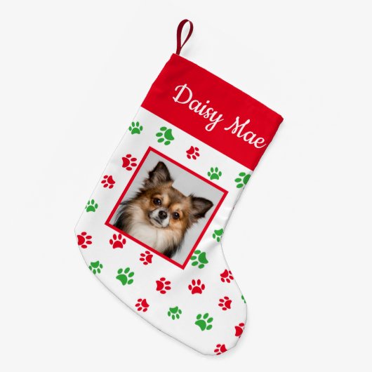 Schattigee Naam Hond Foto Rood en Groene Poot Prin Kleine Kerstsok (Voorkant (Hangend))