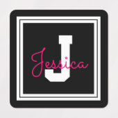 Schattigee naam & Monogram | Zwarte witte & roze k Labels (Design 1)