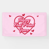 Schattigee naam Pink Retro Heart Happy First Perio Spandoek (Horizontaal)