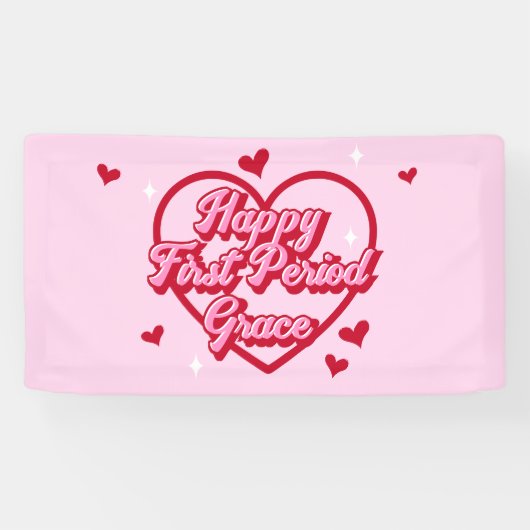 Schattigee naam Pink Retro Heart Happy First Perio Spandoek (Horizontaal)