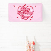 Schattigee naam Pink Retro Heart Happy First Perio Spandoek (Insitu)