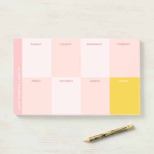 Schattigee naam Roze Geel School Weekly Planner Post-it® Notes (Op bureau)
