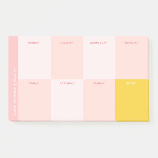 Schattigee naam Roze Geel School Weekly Planner Post-it® Notes (Voorkant)