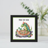 Schattigee naam toevoegen Pizza Dinosaurus Party Kaart (Staand voorkant)