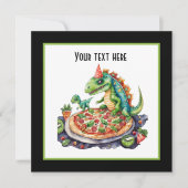 Schattigee naam toevoegen Pizza Dinosaurus Party Kaart (Voorkant)