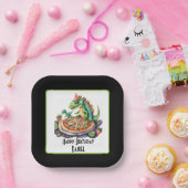 Schattigee naam toevoegen Pizza Dinosaurus Party Papieren Bordje (Feest)