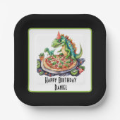 Schattigee naam toevoegen Pizza Dinosaurus Party Papieren Bordje (Voorkant)