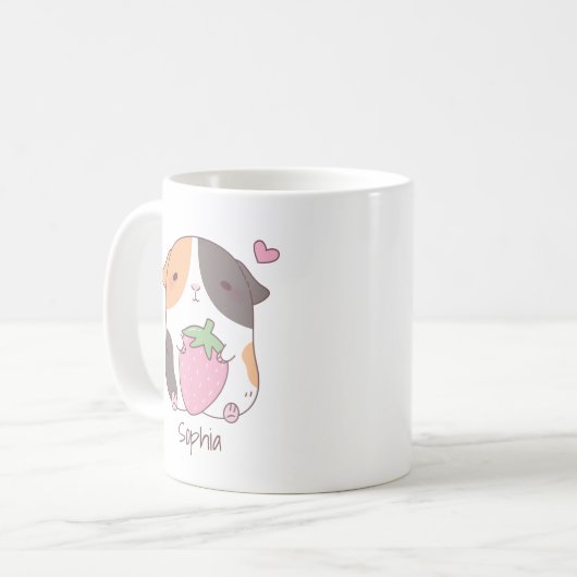 Schattigee naam van cavia en aardbeiendoodle koffiemok (Voorkant links)