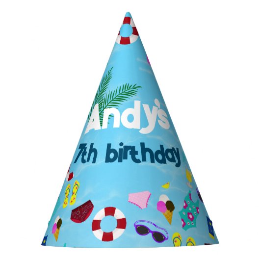 Schattigee naam Zwembad Verjaardagsfeestje Feesthoedjes (Voorkant)