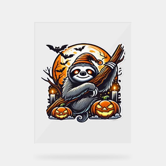 Schattigee nacht Luiaard Halloween Classic T-shirt Acryl Bord (Voorkant)