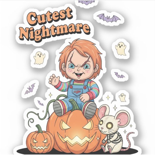 Schattigee nachtmerrie Chucky Halloween Sticker (Voorkant)
