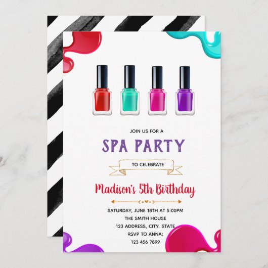 Schattigee nagellak verjaardagsuitnodiging kaart (Voorkant / Achterkant)