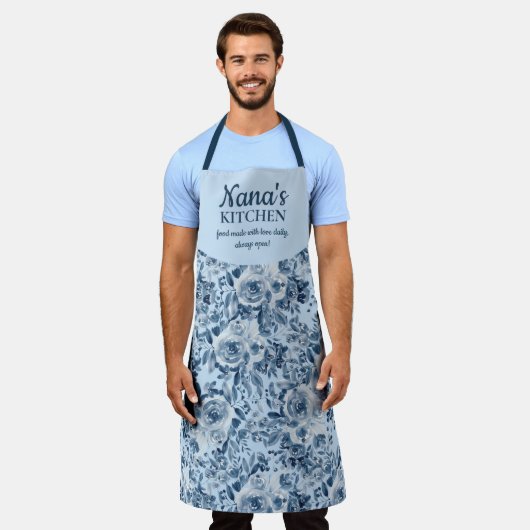 Schattigee Nana's Keuken Lichtblauwe Bloemen water Schort (Gedragen)