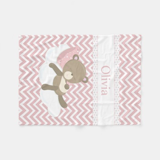 Schattigee Napping Teddy Bear met Custom Monogram Fleece Deken (Voorkant (Horizontaal))