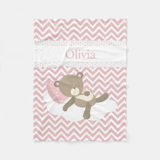 Schattigee Napping Teddy Bear met Custom Monogram Fleece Deken (Voorkant)